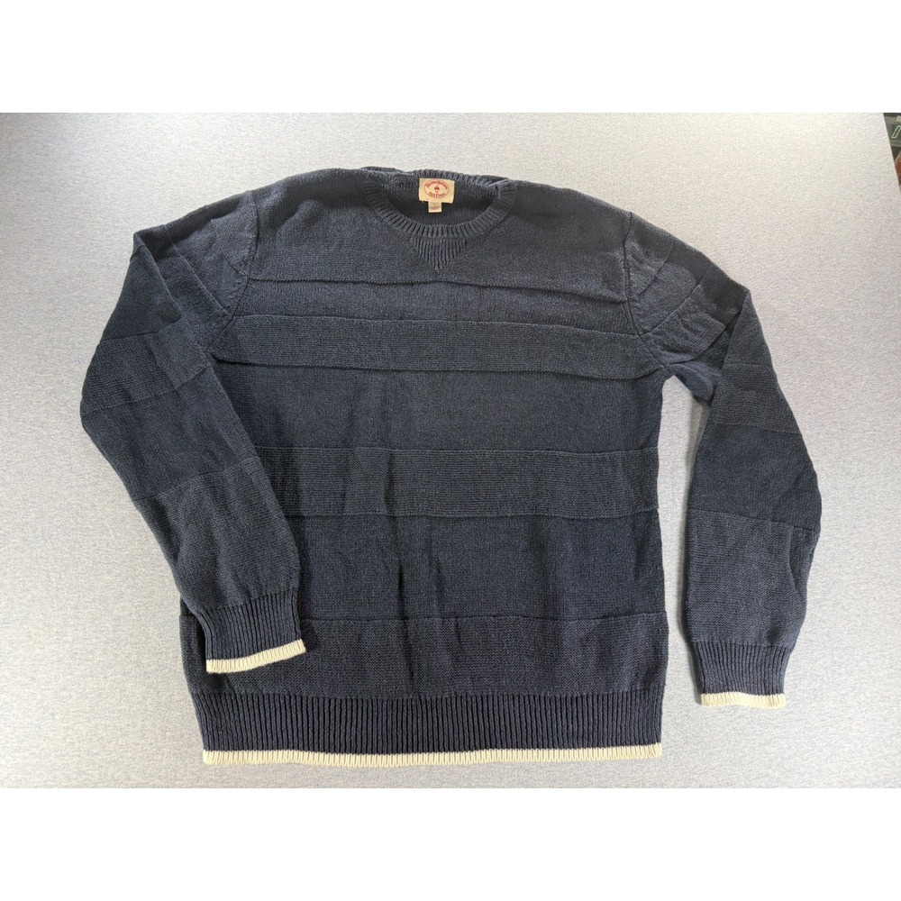 Brooks Brothers Red Fleece Navy Blue Linen Cotton Striped Sweater Mens Large